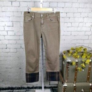 Driftwood Colette Cropped Plaid Hem Jeans Green Size 28